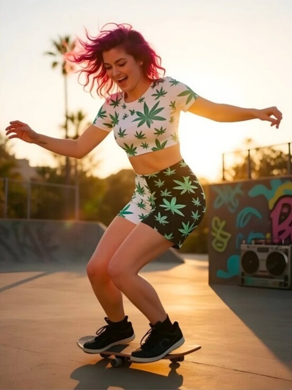 Treasure The Funk Cannabis Leaf Cycling Shorts High Waist Black White Small NWT